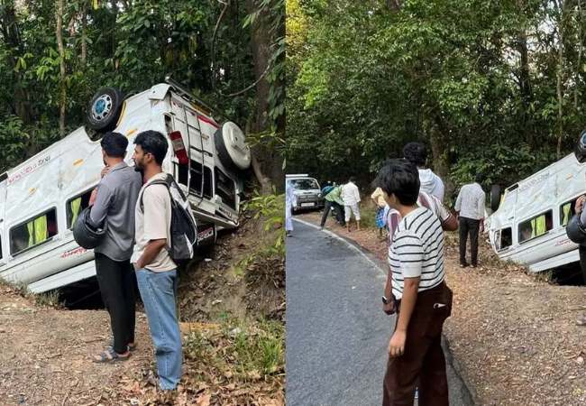 Mini bus topples on Charmadi Ghat stretch in Belthangady: One dead, nine others, including three chi